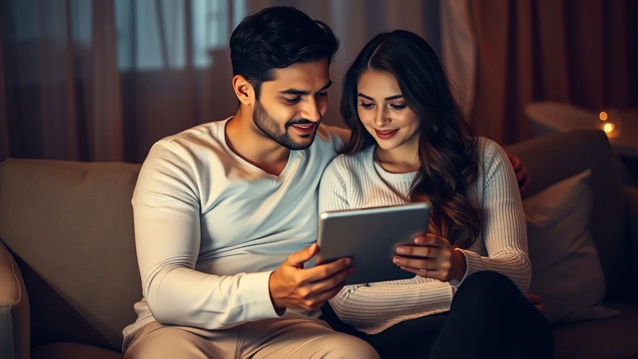 Un couple regarde un film porno